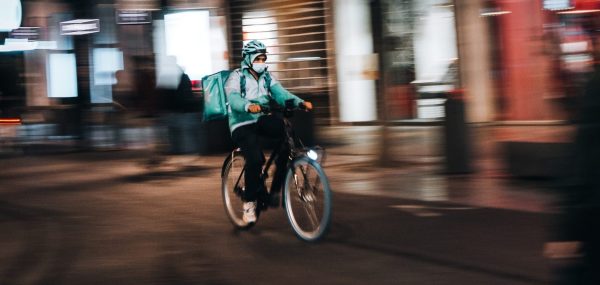 Deliveroo Rider using an eBike in the UK